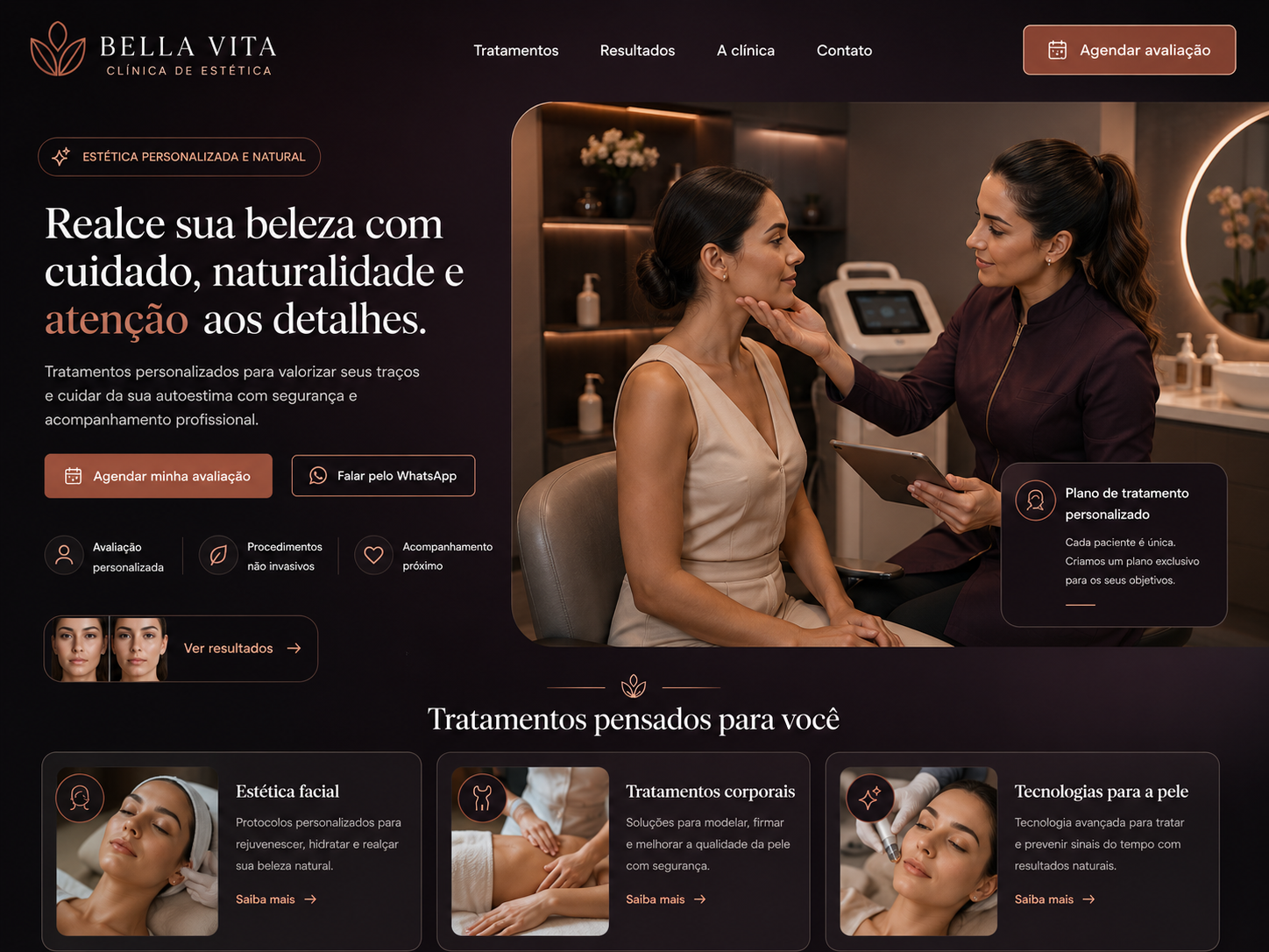 Exemplo ilustrativo de landing page para Clínicas de estética