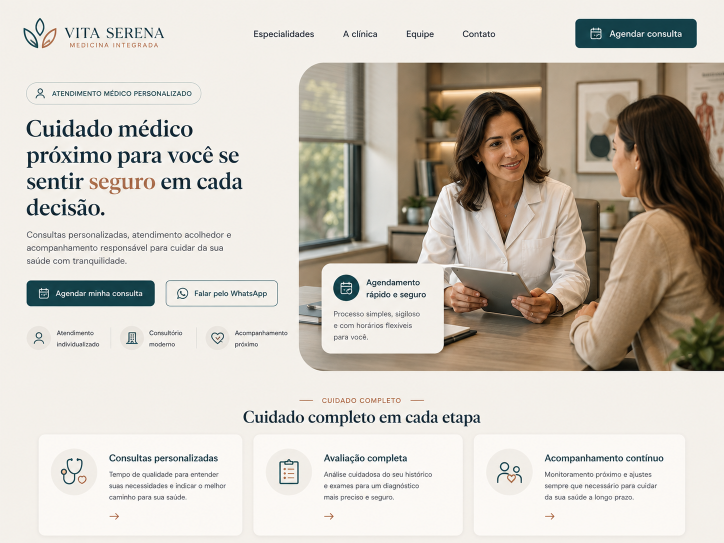 Exemplo ilustrativo de landing page para Médicos e clínicas