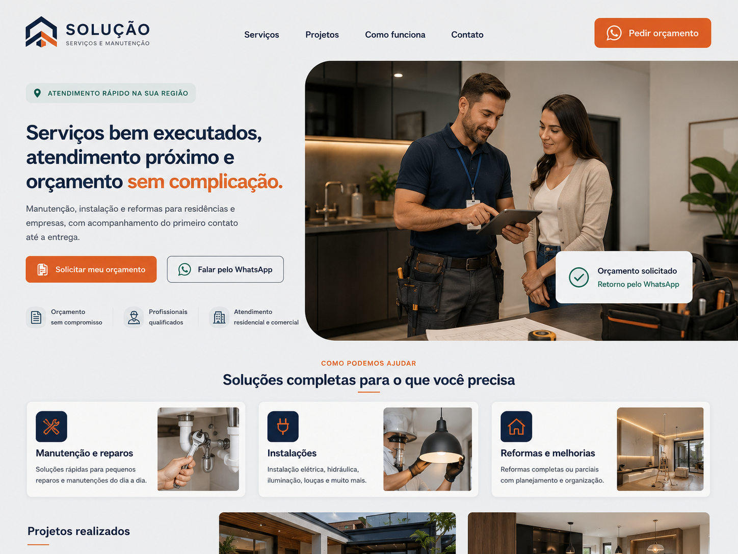 Exemplo ilustrativo de landing page para Prestadores de serviço e negócios locais